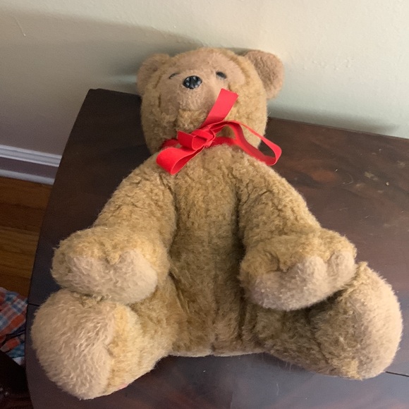 Pillow Pets Vintage 1976 16” Christmas Teddy bear with original bow Dakin Plush - Picture 7 of 10